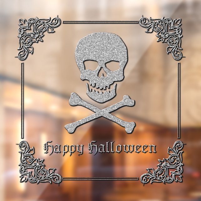 Autocollant Pour Fenêtre Halloween crâne et os croisés (Feuille 2)