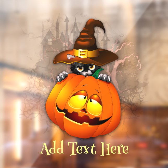 Autocollant Pour Fenêtre Halloween Cute Kitty Witch et ami Citrouille (Feuille 2)