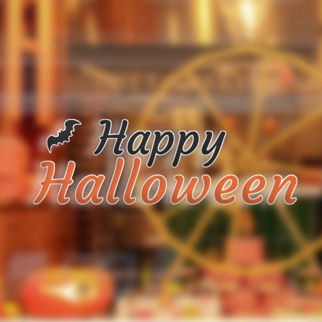 Autocollant Pour Fenêtre Halloween heureux avec une chauve-souris (Happy Halloween with a Bat Window Cling)