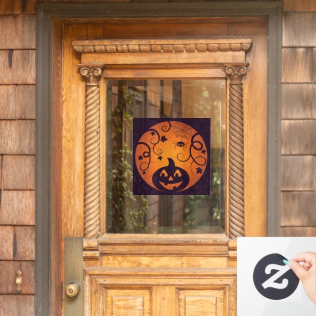 Autocollant Pour Fenêtre Halloween Jack-o'-lantern citrouille visage et ara (Porte d'accueil)