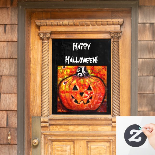Autocollant Pour Fenêtre Halloween lunaire Jack-O-Lantern Abstrait Orange (Porte d'accueil)