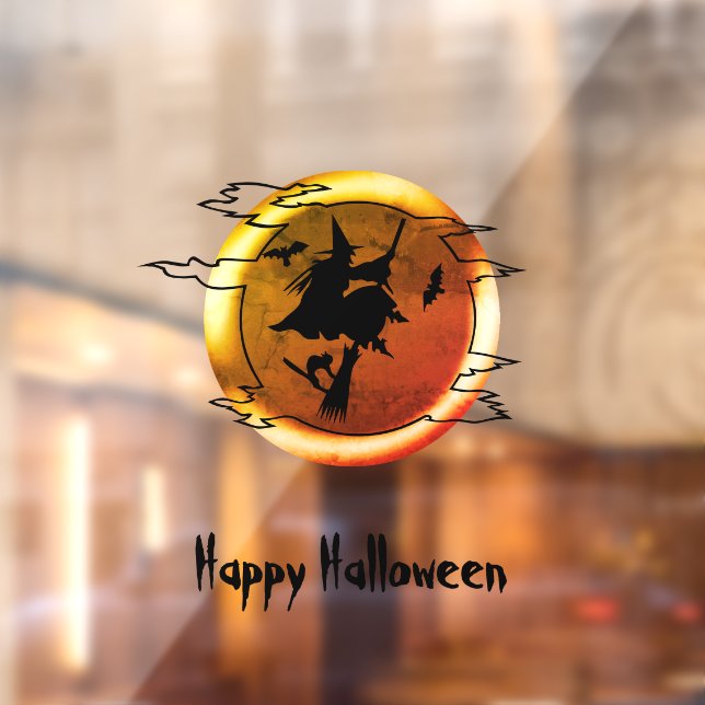 Autocollant Pour Fenêtre Halloween sorcière volant broomstick pleine lune c (Feuille 2)