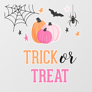 Autocollant Pour Fenêtre Halloween Trick or Treat Citrouilles Roses Toile d