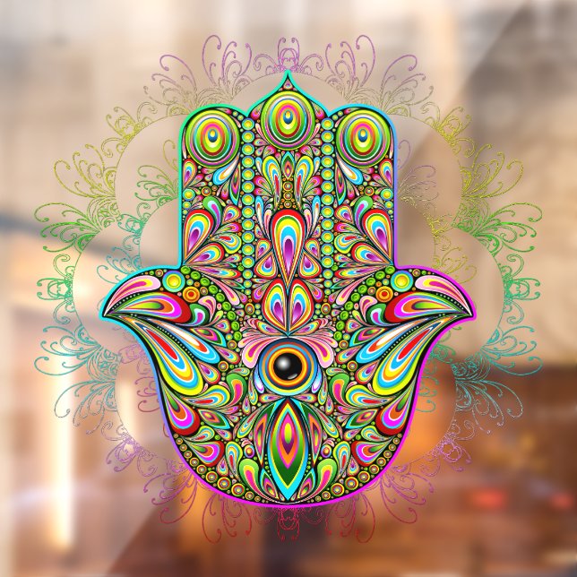 Autocollant Pour Fenêtre Hamsa Fatma Main Psychedelic Art (Feuille 2)