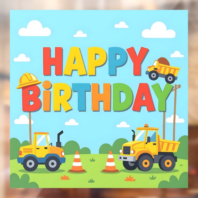 Autocollant Pour Fenêtre Happy birthday construction builder theme (Feuille 2)