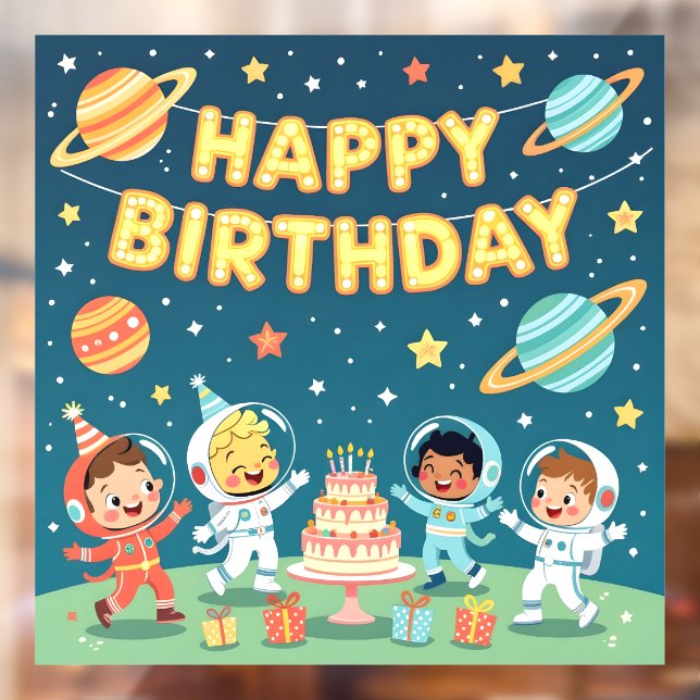 Autocollant Pour Fenêtre Happy birthday space theme (Feuille 2)