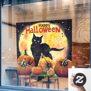 Autocollant Pour Fenêtre Happy Halloween Chat et Citrouilles