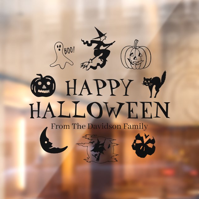 Autocollant Pour Fenêtre Happy Halloween noir nom personnalisé transparent (Feuille 2)