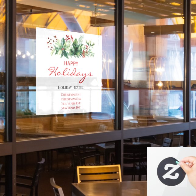 Autocollant Pour Fenêtre Happy Holidays Boutique Heures (Fenêtre du restaurant)