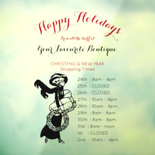Autocollant Pour Fenêtre Happy Holidays shopping girl horaire noir rouge