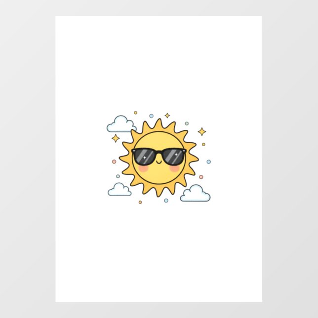 Autocollant Pour Fenêtre Happy Smiling Sun Cartoon - Minimalist Kawaii Suns (Feuille)