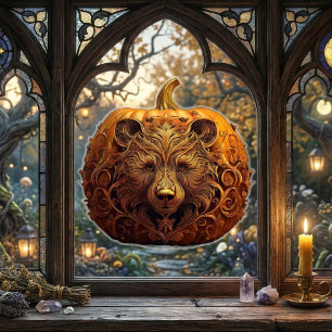 Autocollant Pour Fenêtre Harvest Guardian Bear Ornate Automne Citrouille Ar