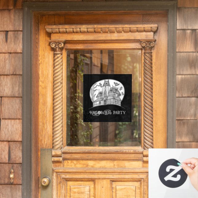 Autocollant Pour Fenêtre Haunted House and Bats Halloween (Porte d'accueil)