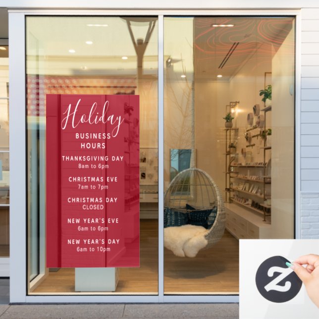 Autocollant Pour Fenêtre Heures d'affaires de vacances Rouge Blanc Personna (Vitrine du magasin)