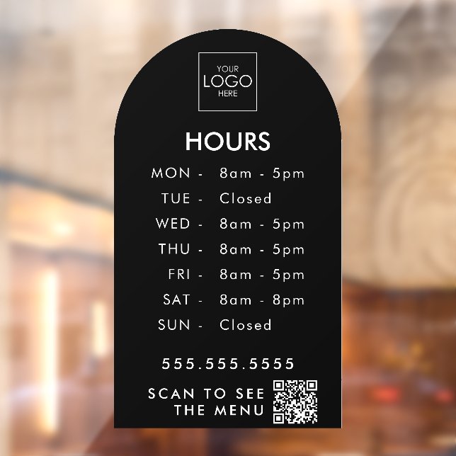 Autocollant Pour Fenêtre Heures de bureau personnalisées avec code QR Votre (Feuille 2)