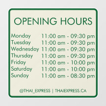 Heures d'ouverture - 30,5 x 30,5 - Cling de fenêtr