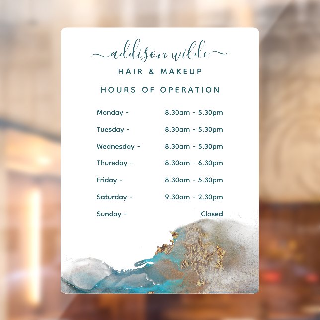 Autocollant Pour Fenêtre Heures d'ouverture à l'encre aquarelle moderne ble (Feuille 2)