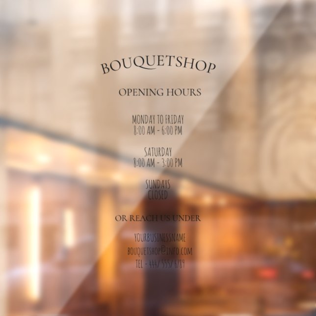 Autocollant Pour Fenêtre Heures d'ouverture avec informations commerciales (Feuille 2)