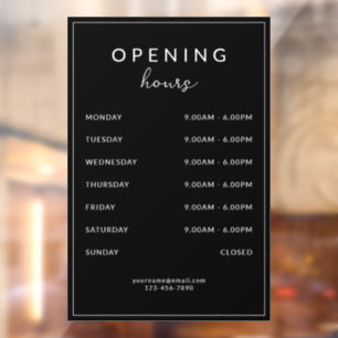 Autocollant Pour Fenêtre Heures d'Ouverture Bar Restaurant Noir