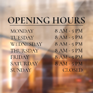 Autocollant Pour Fenêtre Heures d'ouverture   Business Time Open Black Sign