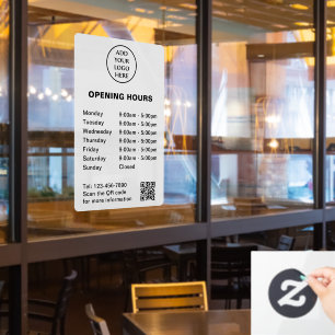 Autocollant Pour Fenêtre Heures d'ouverture Code QR de l'entreprise Logo de