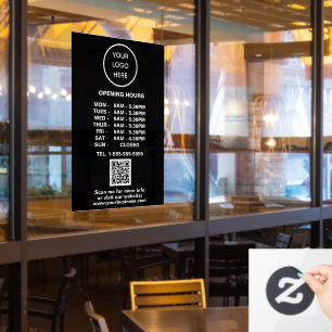 Autocollant Pour Fenêtre Heures d'ouverture Code QR du logo d'entreprise no