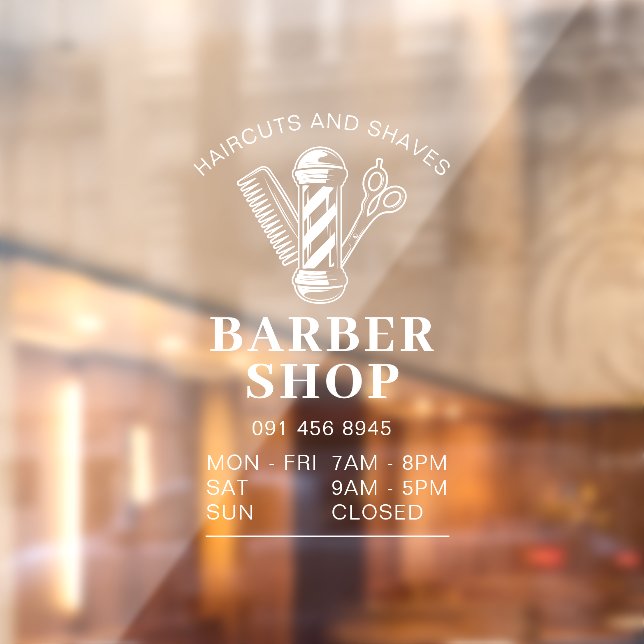 Autocollant Pour Fenêtre Heures d'ouverture de la Boutique-Barbier (Feuille 2)