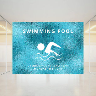 Autocollant Pour Fenêtre Heures d'ouverture de la piscine bleue