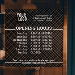 Autocollant Pour Fenêtre Heures d'ouverture de l'entreprise avec logo et te