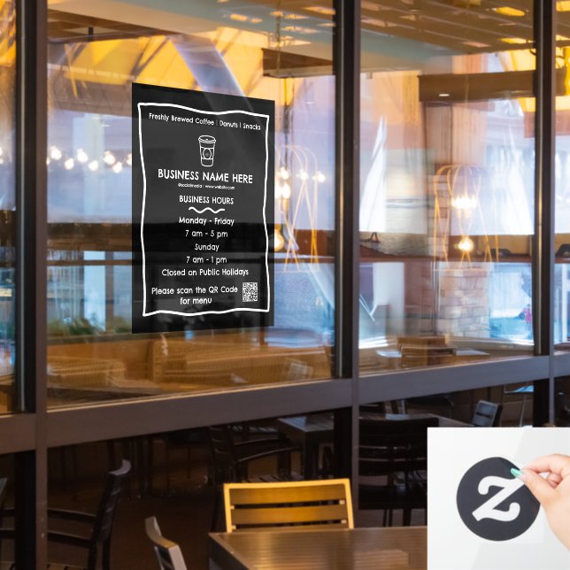 Autocollant Pour Fenêtre Heures d'ouverture de l'entreprise du code QR du c (Fenêtre du restaurant)