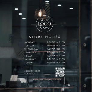Autocollant Pour Fenêtre Heures d'ouverture de magasin de code QR de logo d