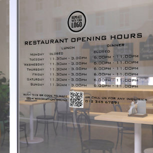 Autocollant Pour Fenêtre Heures d'ouverture déjeuner dîner personnalisées p