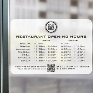 Autocollant Pour Fenêtre Heures d'ouverture déjeuner dîner personnalisées R
