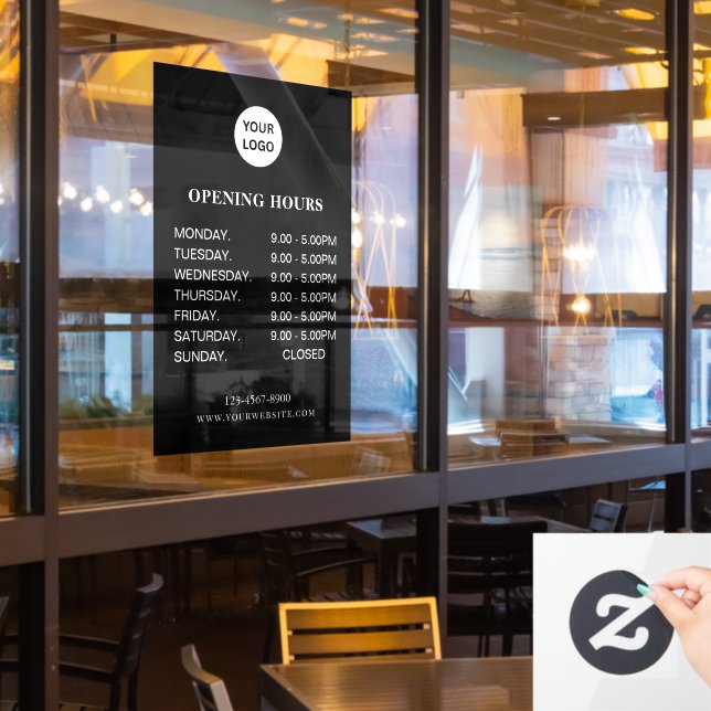 Autocollant Pour Fenêtre Heures d'ouverture d'entreprise blanches Simple sc (Fenêtre du restaurant)