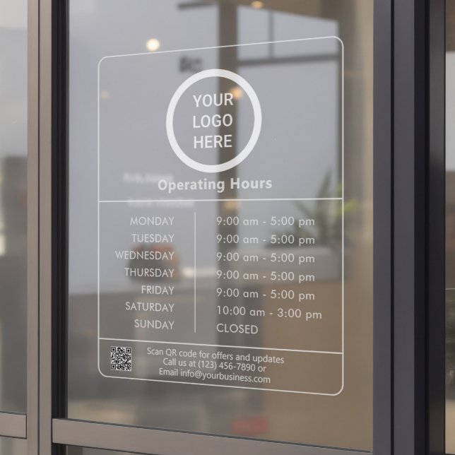Autocollant Pour Fenêtre Heures d'ouverture d'entreprise Logo Code QR Trans (Créateur téléchargé)
