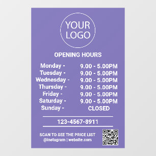 Autocollant Pour Fenêtre Heures d'ouverture des affaires modernes Logo Qr C