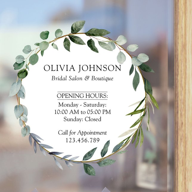 Autocollant Pour Fenêtre Heures d'ouverture des feuilles d'eucalyptus vert  (In situ)