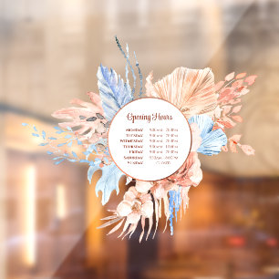 Autocollant Pour Fenêtre Heures d'ouverture du bouquet pêche et bleu