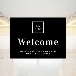 Autocollant Pour Fenêtre Heures d'ouverture du logo d'entreprise noir et bl