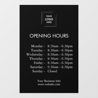 Autocollant Pour Fenêtre Heures d'ouverture | Heures d'affaires personnalis