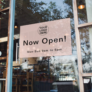 Autocollant Pour Fenêtre Heures d'ouverture l Logo de l'entreprise rose pâl