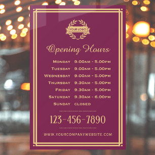 Autocollant Pour Fenêtre Heures d'Ouverture Logo Entreprise Classique Prune