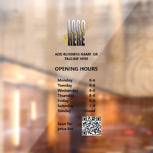 Autocollant Pour Fenêtre Heures d'ouverture modernes avec QR Code Logo d'en