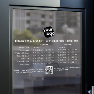 Autocollant Pour Fenêtre Heures d'ouverture personnalisées chic déjeuner dî