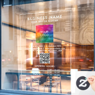 Autocollant Pour Fenêtre Heures d'ouverture personnalisées Code QR Logo d'e