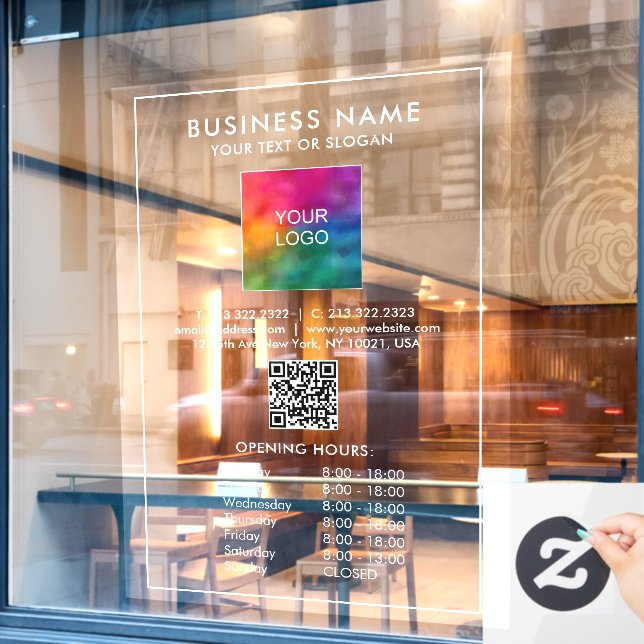 Autocollant Pour Fenêtre Heures d'ouverture personnalisées Code QR Logo d'e (Fenêtre de café)