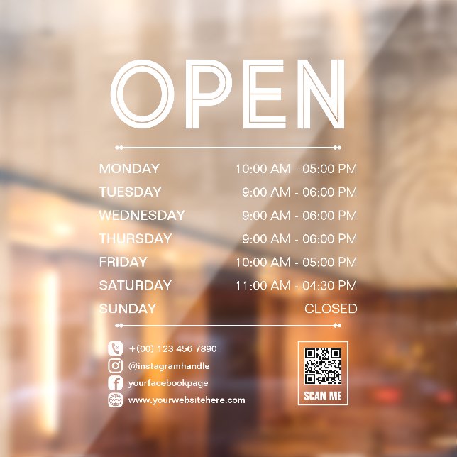 Autocollant Pour Fenêtre Heures d'ouverture pratiques et propres Code QR (Feuille 2)