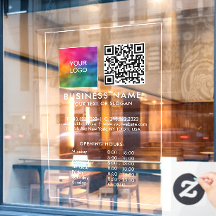 Autocollant Pour Fenêtre Heures d'ouverture QR Code Entreprise Logo Modèle