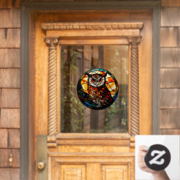 Autocollant Pour Fenêtre Hibou de coucher de soleil de montagne Faux vitrai