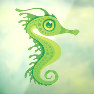 Autocollant Pour Fenêtre Hippocampe de dragon de mer verdoyant